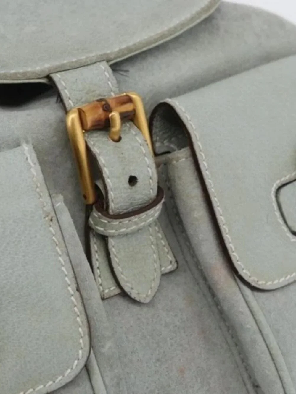 GUCCI Bamboo Backpack Suede Light Blue Gold 003 2058 0016 Auth LNZ552